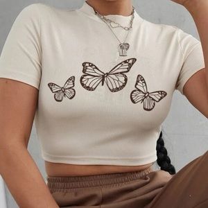 Butterfly Graphic Crop Tee Size XS